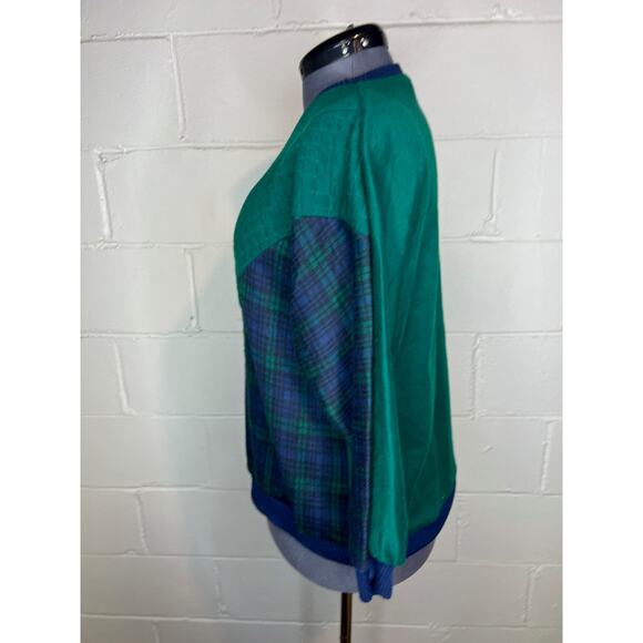 sweatshirt plaid chevron quilted green navy shoulder pads 1980s - Picture 6 of 11